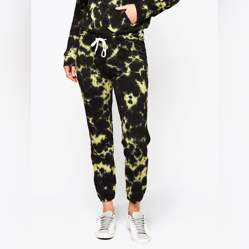 Monrow Vintage Joggers Blk Tie Dye in Citron Size S